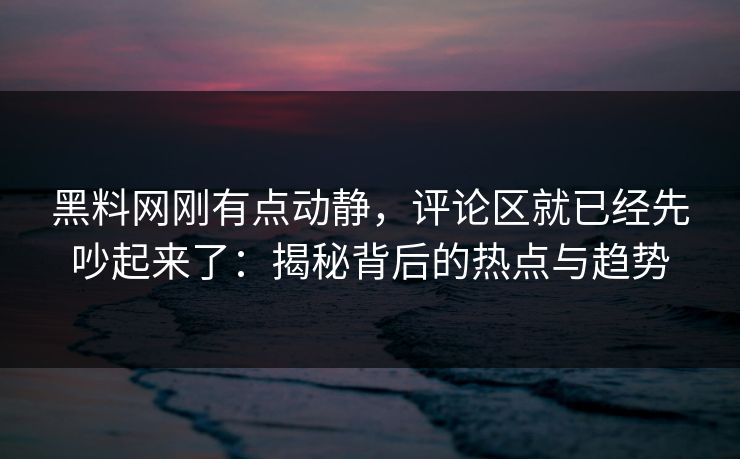黑料网刚有点动静，评论区就已经先吵起来了：揭秘背后的热点与趋势  第1张