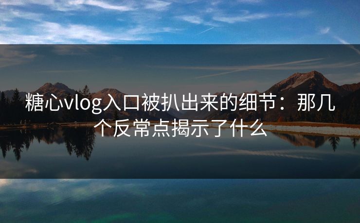 糖心vlog入口被扒出来的细节：那几个反常点揭示了什么