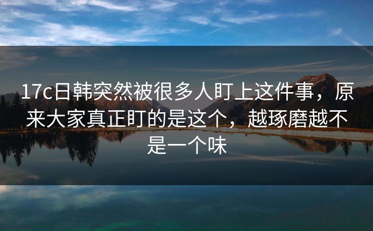 17c日韩突然被很多人盯上这件事，原来大家真正盯的是这个，越琢磨越不是一个味
